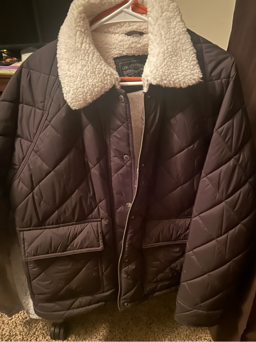 Levi's Quilted Puffer Jacket with White Sherpa Lining - Black